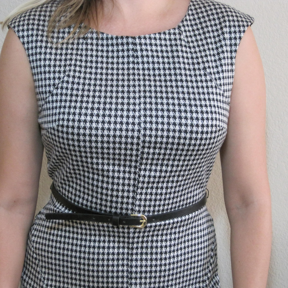 MERONA SHEATH BLACK WHITE HOUNDSTOOTH DRESS MEDIUM - Picture 3 of 6